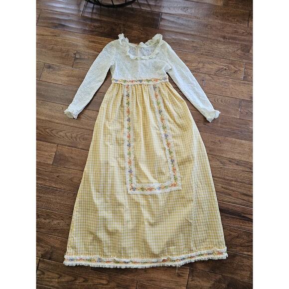 Vintage 1970's Floral Lace Praire Dress Boho Cottagecore Peasant Women's M - Picture 12 of 16